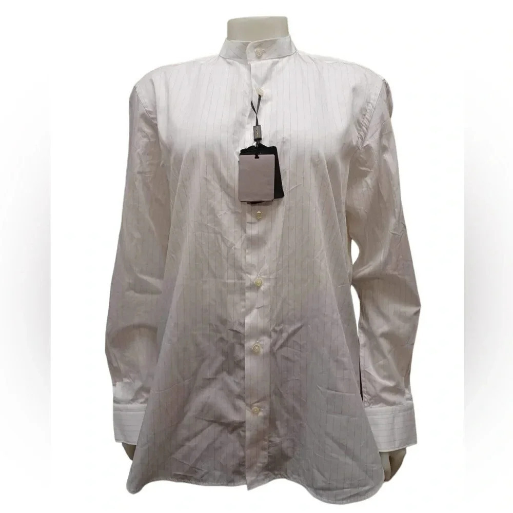 Mossimo Dutti White &  Grey Pin Stripe Long Sleeve Button Down Blouse Size 16